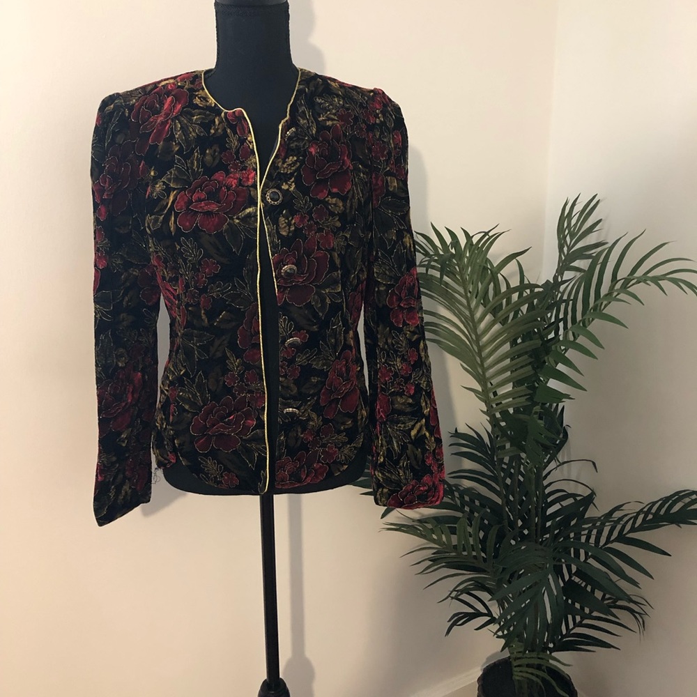 Vintage velvet flower printed blazer